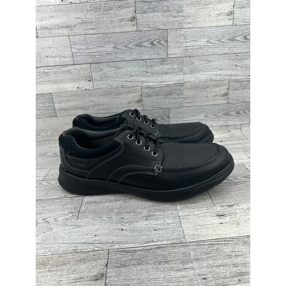 Clarks Collection Men Tilden Free Black Leather Moc Toe Oxford Shoes Size 9M‎
